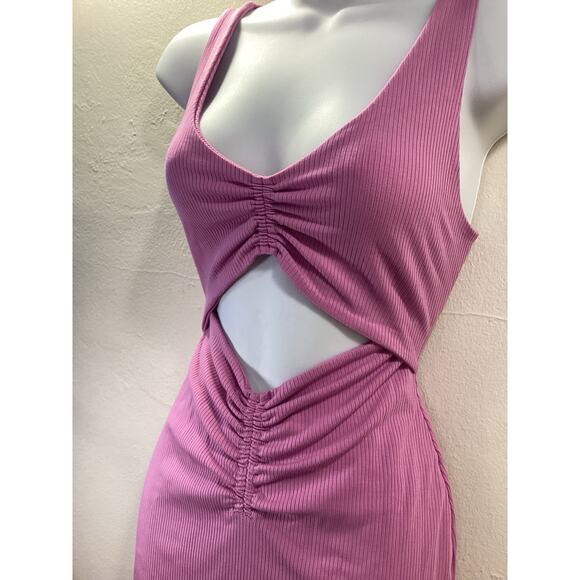 L* Space NWOT Ellie Pink Ribbed Bodycon Mid Drift Sleeveless Mini Dress SM - Picture 6 of 6